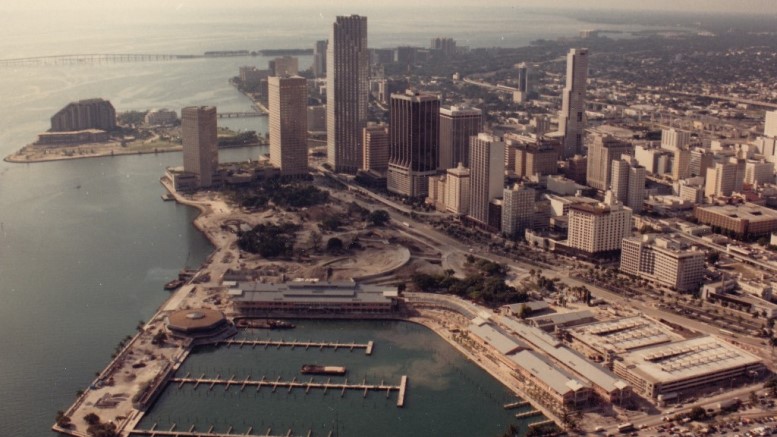 Aerial of Downtown Miami in 1980s